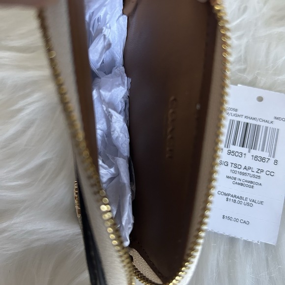 Coach Signature Zip Card Case Light Khaki Chalk C0058 Wristlet ID Window New - Picture 3 of 4